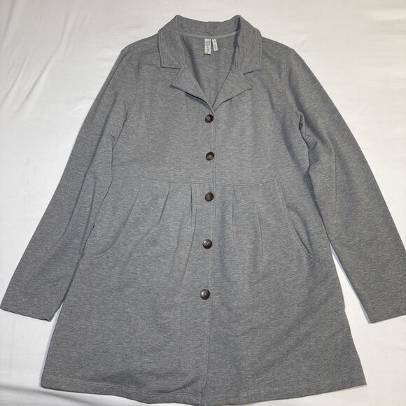 sahalie Jackets & Blazers - Sahalie Heather Gray Pleated Stretch Button Jacket Coat Pockets Womens Size XL